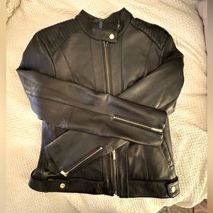 COLE HAAN Leather Zip Black Jacket size M
